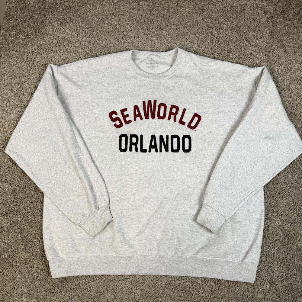 SeaWorld Sweatshirt Mens 3XL Gray Pullover Heavyweight Fleece Embroidered